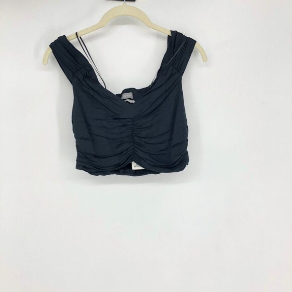 BNWT Urban Outfitters Dark Navy Blue/Black Ruched Short Crop Top - Picture 2 of 11